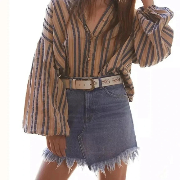 Host Pick! New With Tags! Free People Bailey Fringe Denim Mini Skirt - Picture 5 of 12